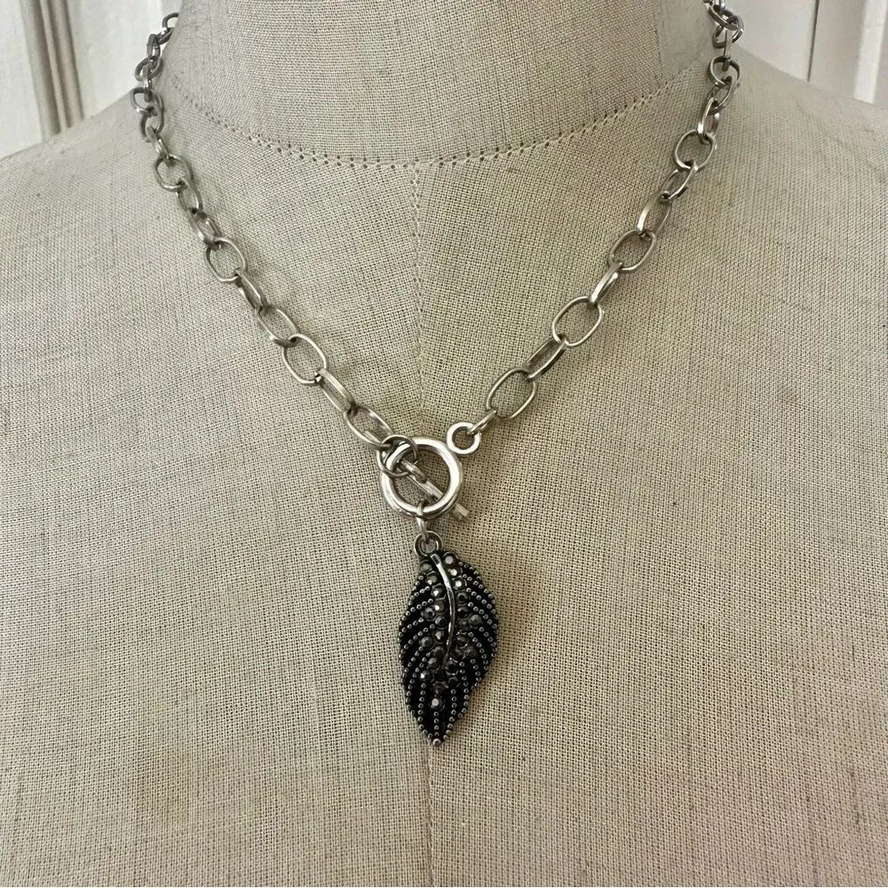 Marcasite-Style Leaf Toggle Necklace